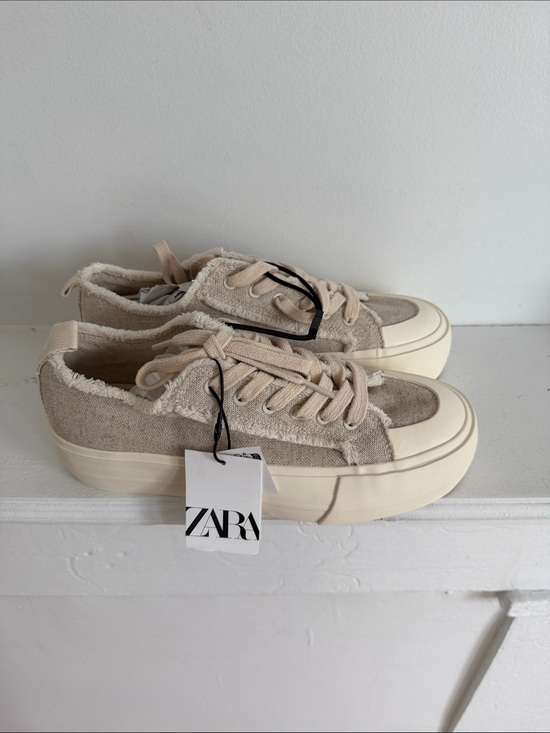 Zara Shoes - Zara Beige Canvas Platform Sneakers